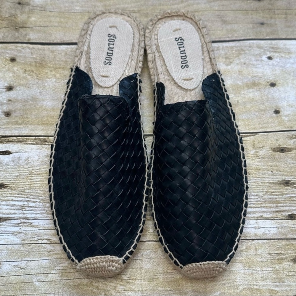 Soludos | 🖤BLACK Sofia Leather Woven Espadrille Mules Size 8🖤